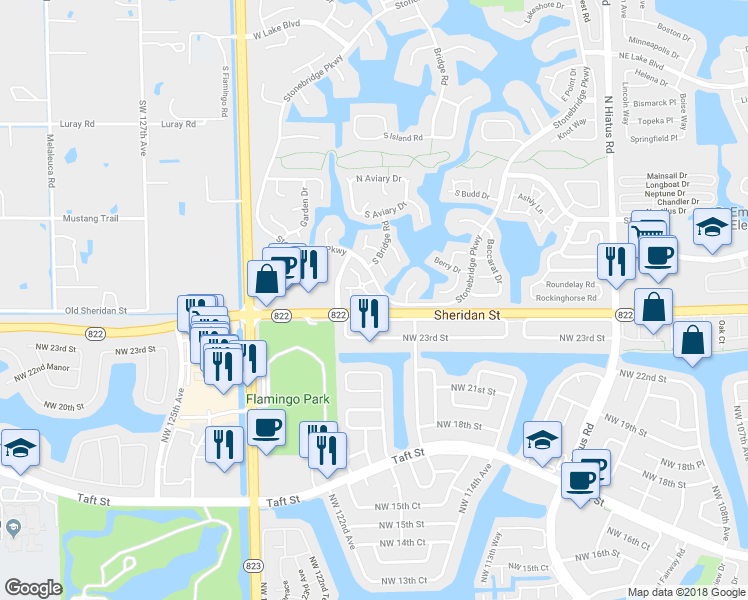 map of restaurants, bars, coffee shops, grocery stores, and more near 2510 Camelot Court in Hollywood