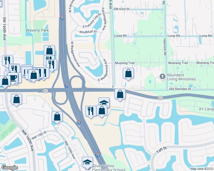 map of restaurants, bars, coffee shops, grocery stores, and more near 14840 Southwest 70th Place in Davie