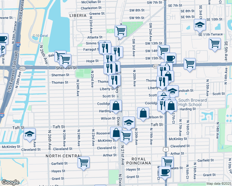 map of restaurants, bars, coffee shops, grocery stores, and more near 2056 Scott Street in Hollywood