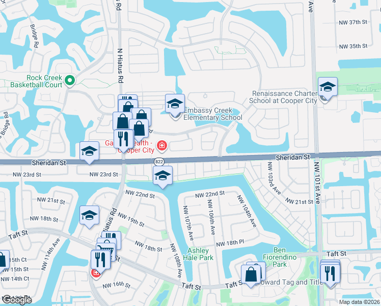 map of restaurants, bars, coffee shops, grocery stores, and more near 2371 Dogwood Court in Pembroke Pines