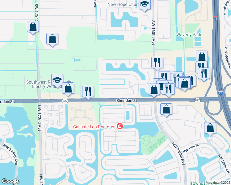 map of restaurants, bars, coffee shops, grocery stores, and more near 16455 Mariposa Circle South in Fort Lauderdale