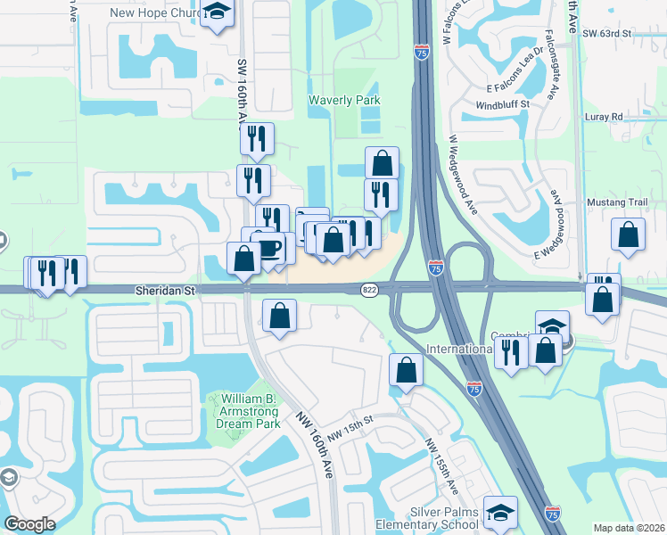 map of restaurants, bars, coffee shops, grocery stores, and more near 12004 Sheridan Street in Southwest Ranches