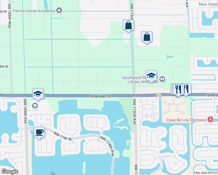 map of restaurants, bars, coffee shops, grocery stores, and more near 17490 Southwest 70th Place in Southwest Ranches