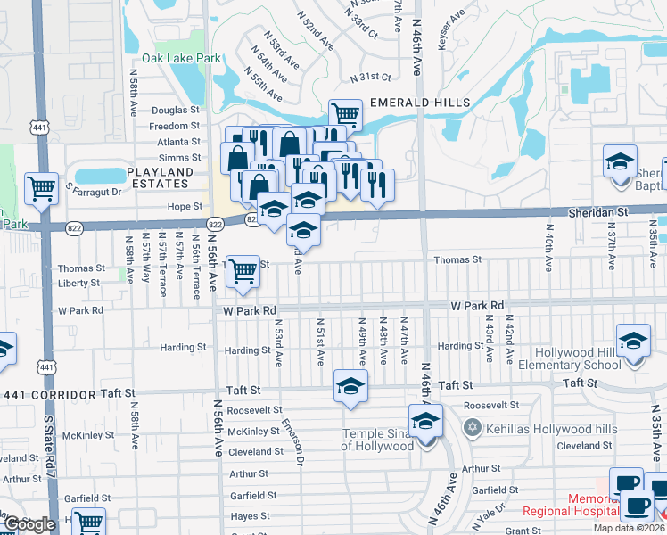 map of restaurants, bars, coffee shops, grocery stores, and more near 5001 Thomas Street in Hollywood