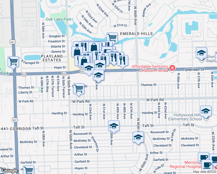 map of restaurants, bars, coffee shops, grocery stores, and more near 5001 Thomas Street in Hollywood