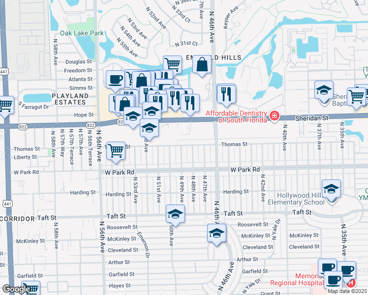 map of restaurants, bars, coffee shops, grocery stores, and more near 4841 Thomas Street in Hollywood