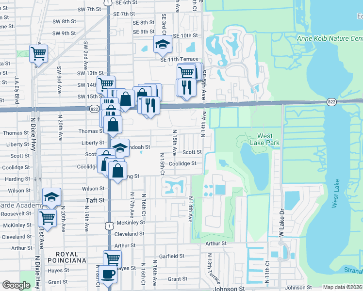 map of restaurants, bars, coffee shops, grocery stores, and more near 2108 North 15th Avenue in Hollywood