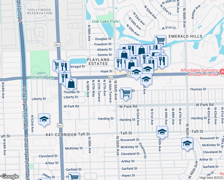 map of restaurants, bars, coffee shops, grocery stores, and more near 2320 North 56th Avenue in Hollywood