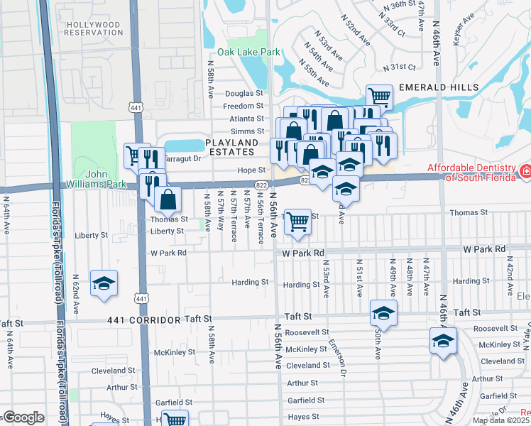 map of restaurants, bars, coffee shops, grocery stores, and more near 2320 North 56th Avenue in Hollywood