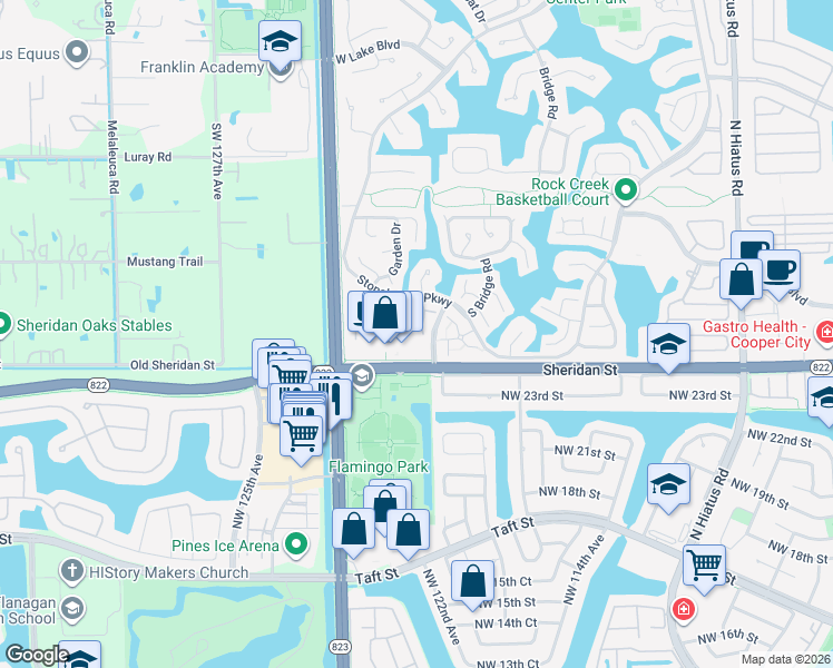 map of restaurants, bars, coffee shops, grocery stores, and more near 2574 Lakeview Court in Hollywood