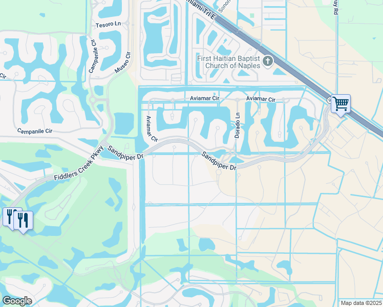 map of restaurants, bars, coffee shops, grocery stores, and more near 3161 Olympia Lane in Naples