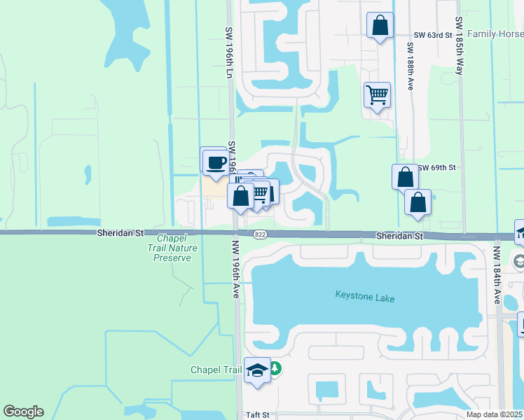 map of restaurants, bars, coffee shops, grocery stores, and more near 19441 Sheridan Street in Fort Lauderdale