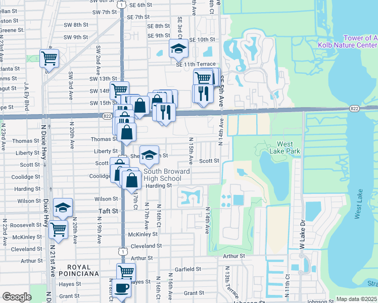 map of restaurants, bars, coffee shops, grocery stores, and more near 2108 North 15th Avenue in Hollywood