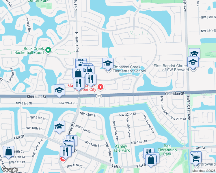 map of restaurants, bars, coffee shops, grocery stores, and more near 10840 Morningstar Drive in Hollywood