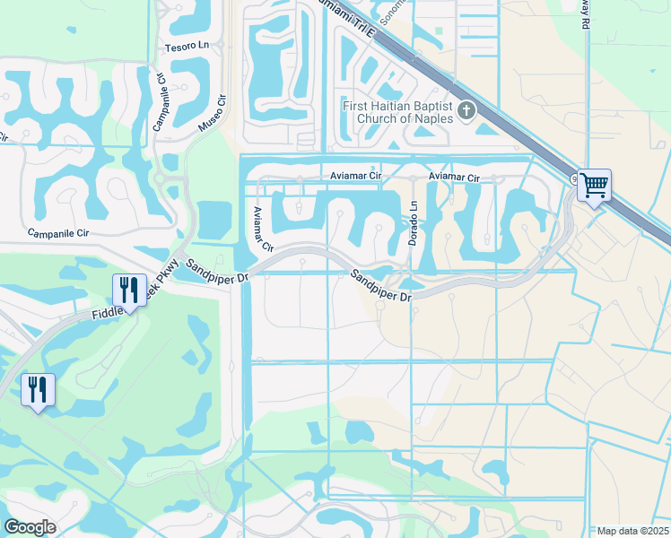 map of restaurants, bars, coffee shops, grocery stores, and more near 3161 Olympia Lane in Naples