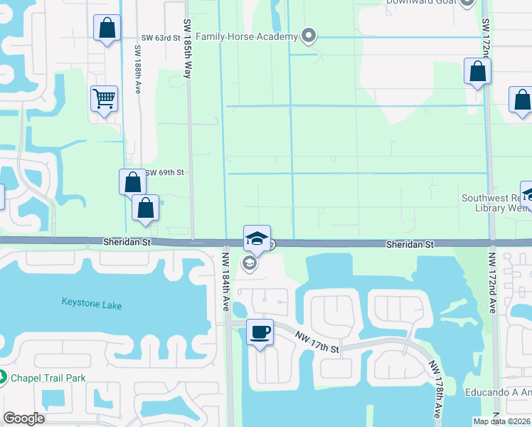 map of restaurants, bars, coffee shops, grocery stores, and more near 18140 Southwest 70th Place in Southwest Ranches