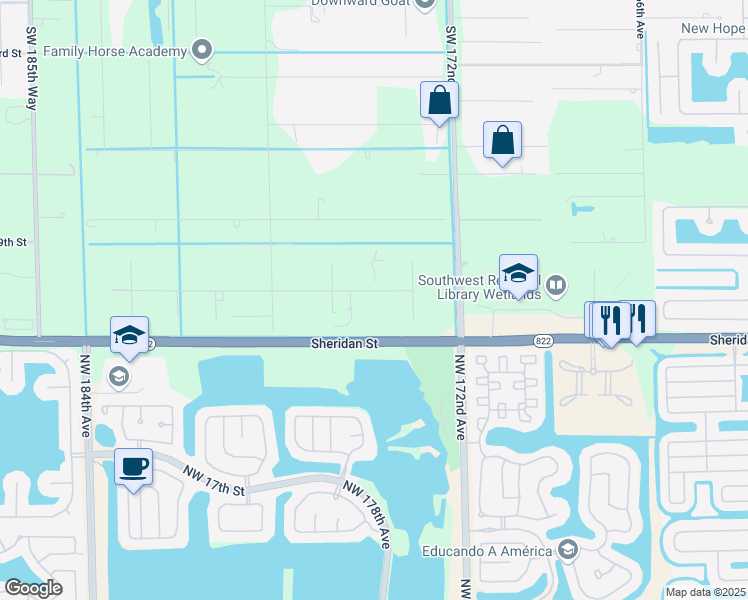 map of restaurants, bars, coffee shops, grocery stores, and more near 17490 Southwest 70th Place in Southwest Ranches