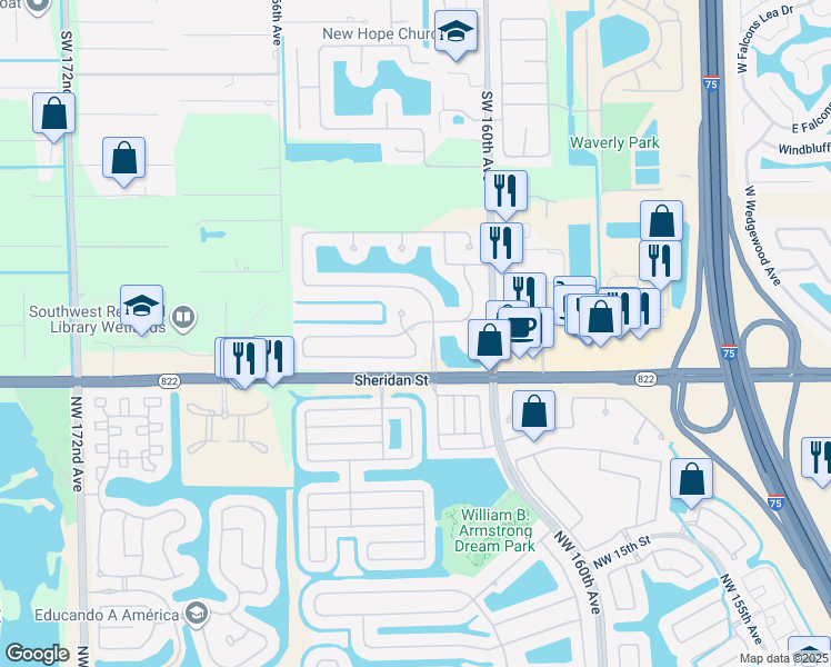 map of restaurants, bars, coffee shops, grocery stores, and more near 16236 Mariposa Circle East in Fort Lauderdale