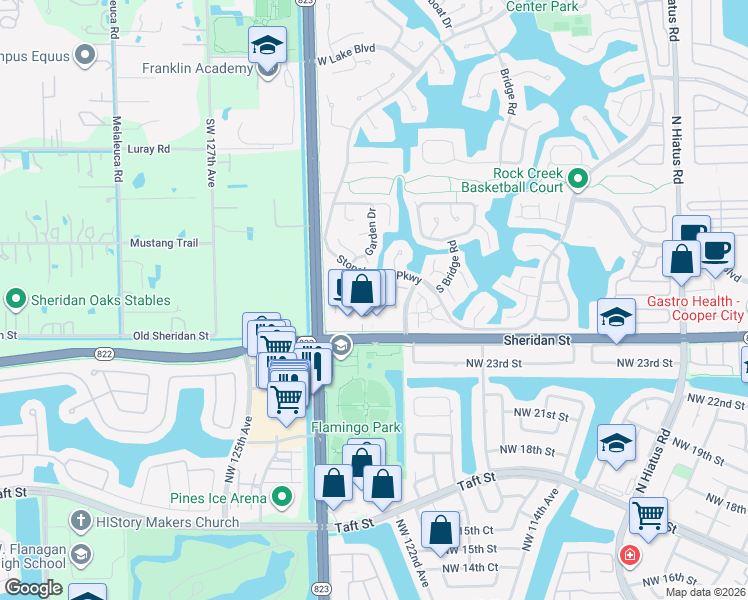 map of restaurants, bars, coffee shops, grocery stores, and more near 2574 Lakeview Court in Hollywood