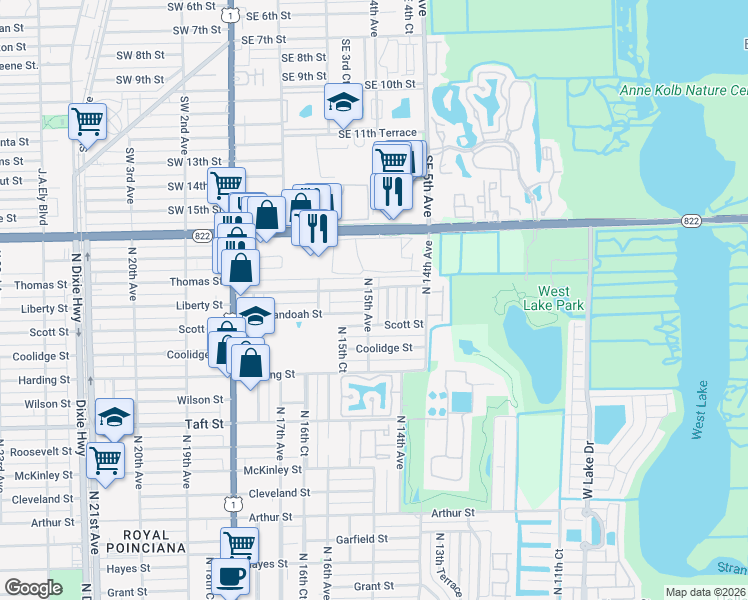 map of restaurants, bars, coffee shops, grocery stores, and more near 2115 North 15th Avenue in Hollywood