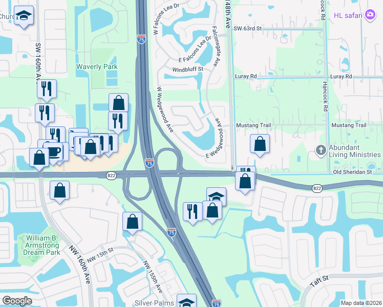map of restaurants, bars, coffee shops, grocery stores, and more near 6955 West Wedgewood Avenue in Davie