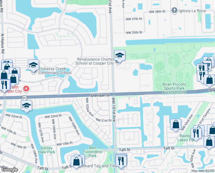 map of restaurants, bars, coffee shops, grocery stores, and more near 10202 Caracas Street in Hollywood