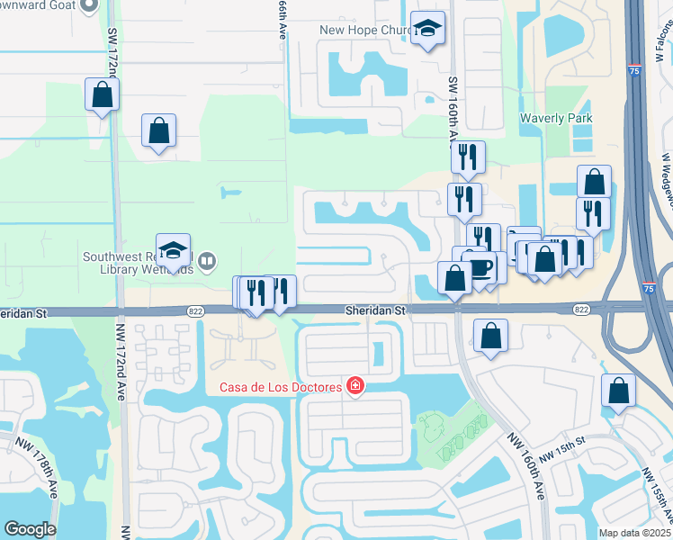 map of restaurants, bars, coffee shops, grocery stores, and more near 16455 Mariposa Circle South in Fort Lauderdale