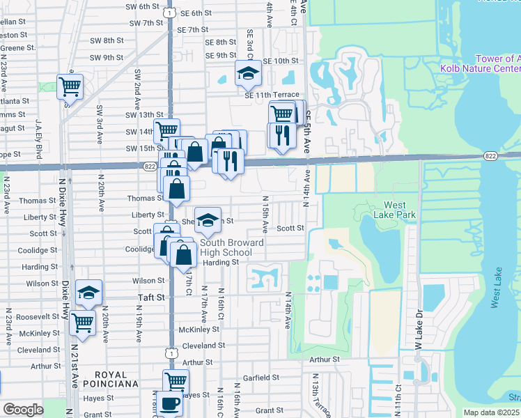 map of restaurants, bars, coffee shops, grocery stores, and more near 2108 North 15th Avenue in Hollywood
