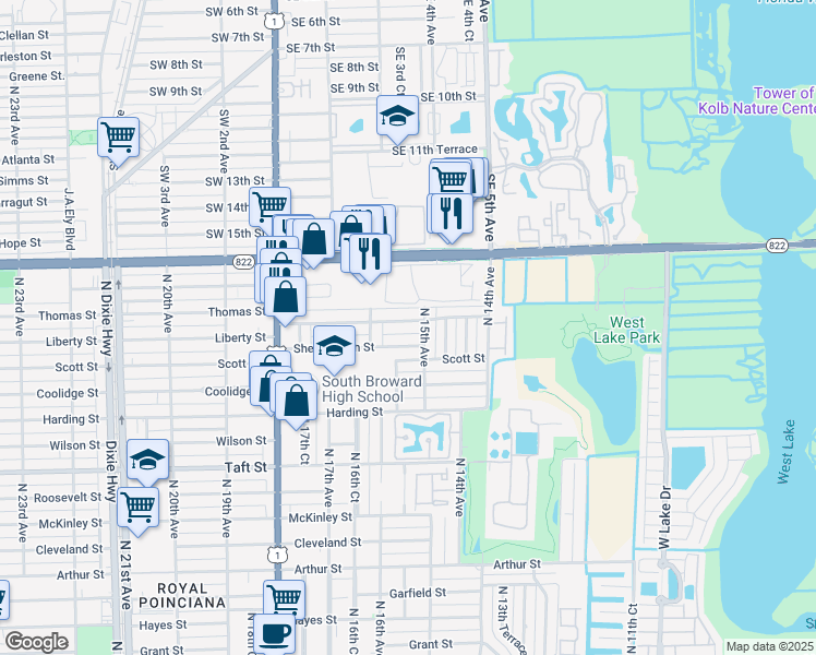 map of restaurants, bars, coffee shops, grocery stores, and more near 2108 North 15th Avenue in Hollywood