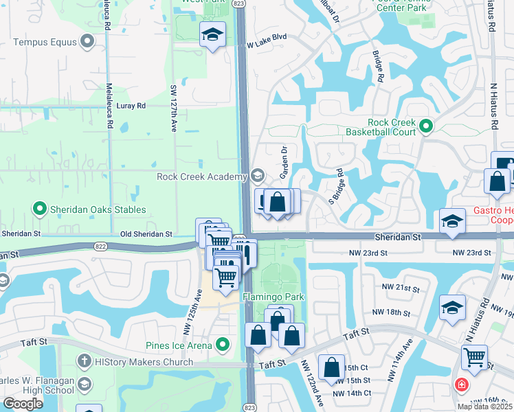map of restaurants, bars, coffee shops, grocery stores, and more near 2567 Garden Court in Hollywood