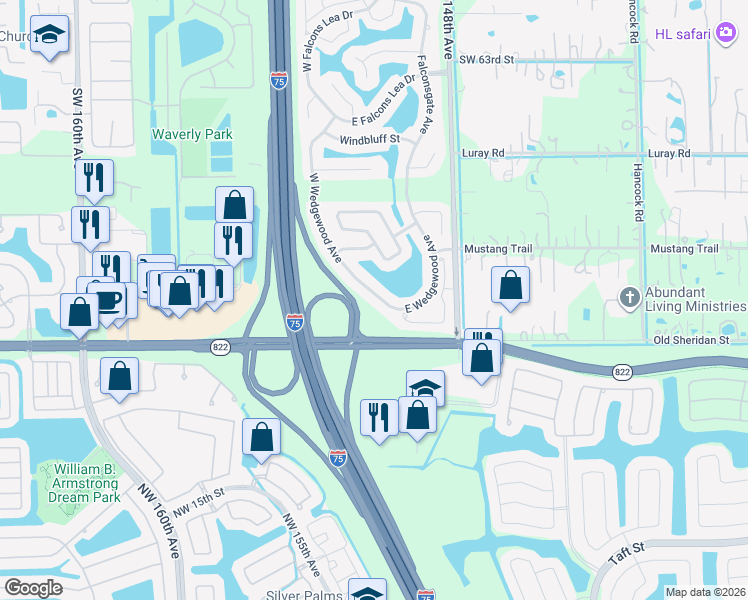 map of restaurants, bars, coffee shops, grocery stores, and more near 6955 West Wedgewood Avenue in Davie