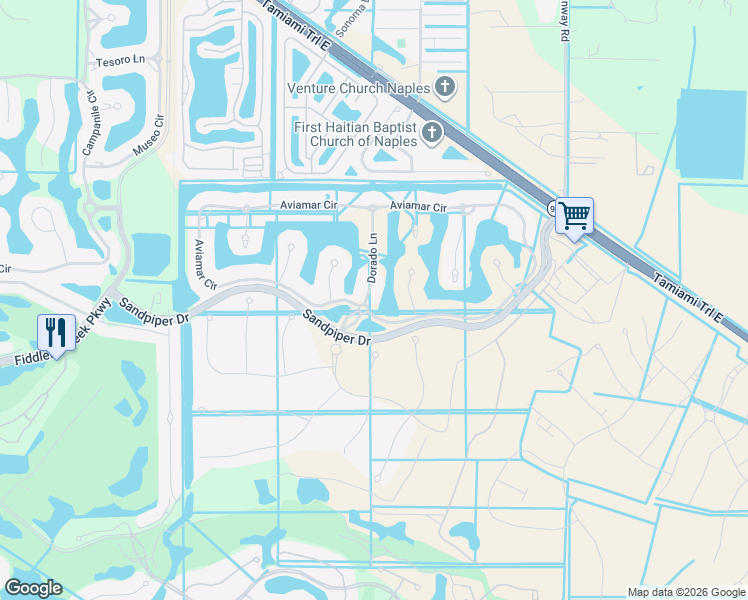 map of restaurants, bars, coffee shops, grocery stores, and more near 3290 Dorado Lane in Naples
