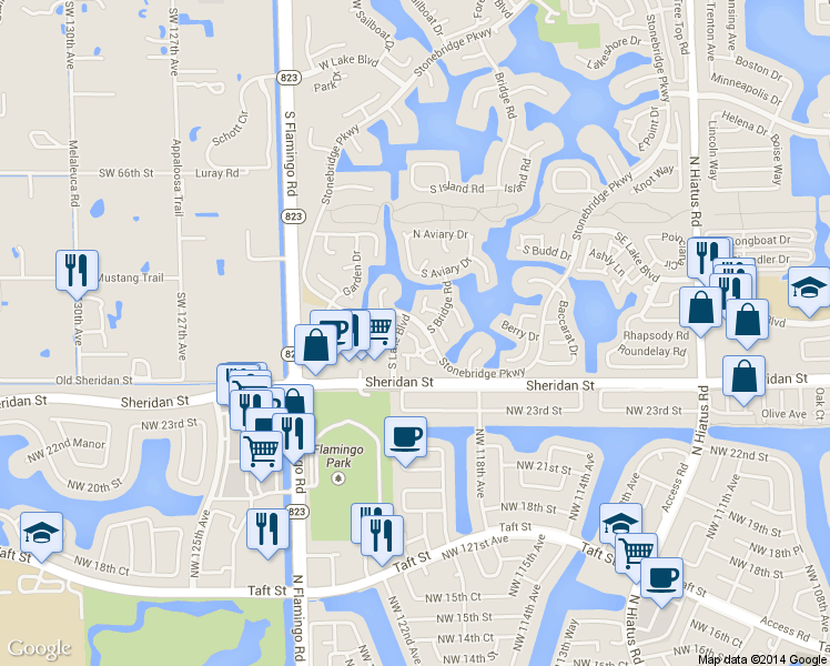 map of restaurants, bars, coffee shops, grocery stores, and more near 2576 Camelot Court in Hollywood