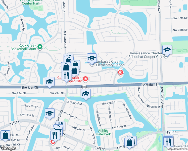 map of restaurants, bars, coffee shops, grocery stores, and more near 10825 Morningstar Drive in Hollywood