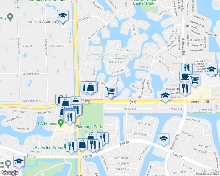 map of restaurants, bars, coffee shops, grocery stores, and more near 2553 Camelot Court in Hollywood