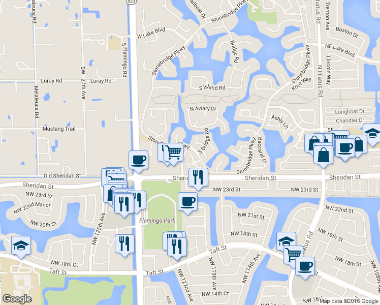 map of restaurants, bars, coffee shops, grocery stores, and more near 2576 Camelot Court in Hollywood