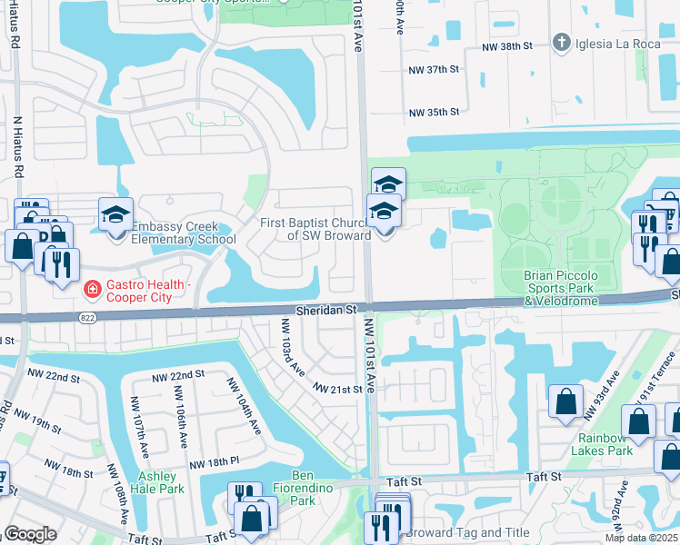map of restaurants, bars, coffee shops, grocery stores, and more near 10211 Caracas Street in Hollywood