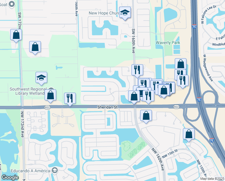 map of restaurants, bars, coffee shops, grocery stores, and more near 16236 Mariposa Circle East in Fort Lauderdale