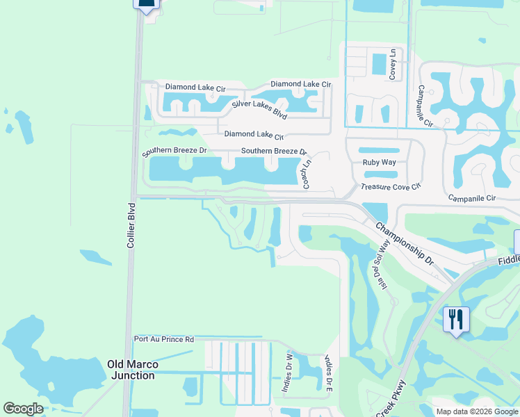 map of restaurants, bars, coffee shops, grocery stores, and more near 4496 Southern Breeze Drive in Naples
