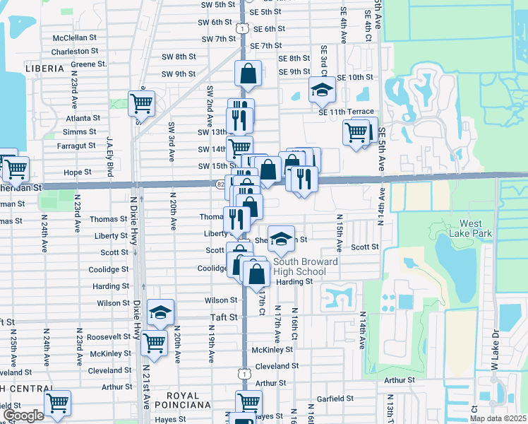 map of restaurants, bars, coffee shops, grocery stores, and more near 1723 Thomas Street in Hollywood