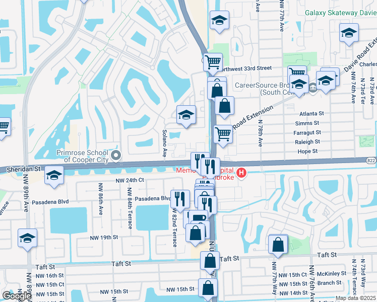 map of restaurants, bars, coffee shops, grocery stores, and more near 2633 Solano Avenue in Hollywood