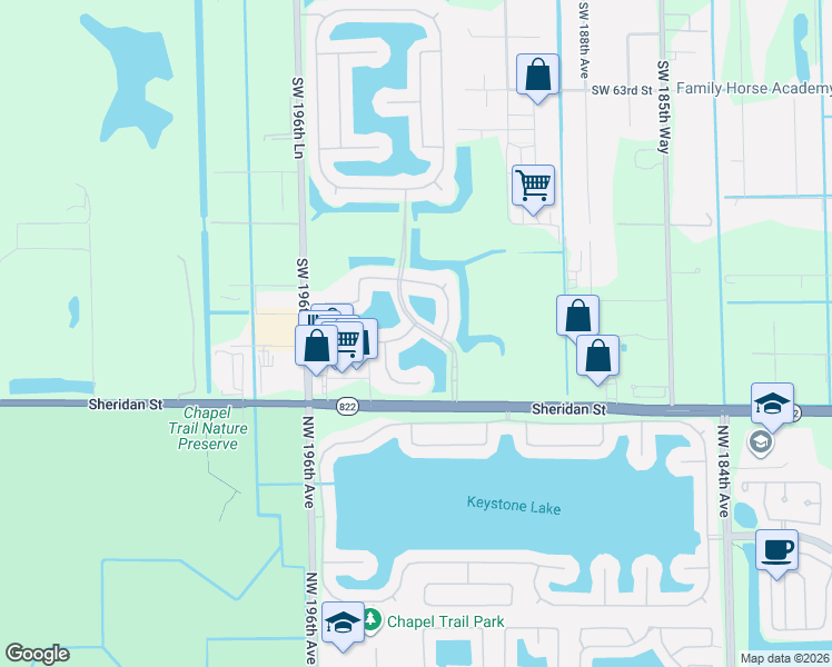map of restaurants, bars, coffee shops, grocery stores, and more near 6709 Southwest 192nd Avenue in Fort Lauderdale