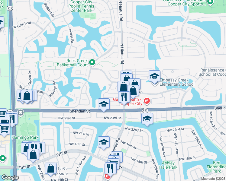 map of restaurants, bars, coffee shops, grocery stores, and more near 11251-11261 Reveille Road in Hollywood