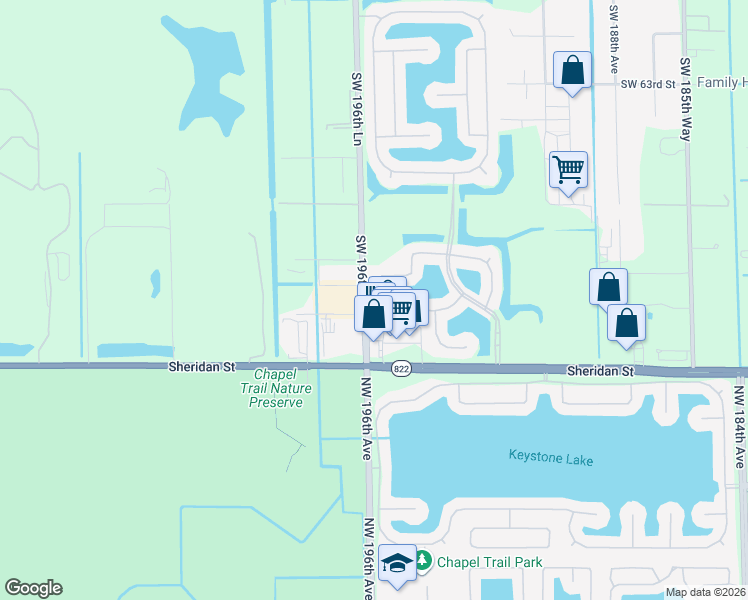 map of restaurants, bars, coffee shops, grocery stores, and more near 6735 Southwest 195th Avenue in Fort Lauderdale