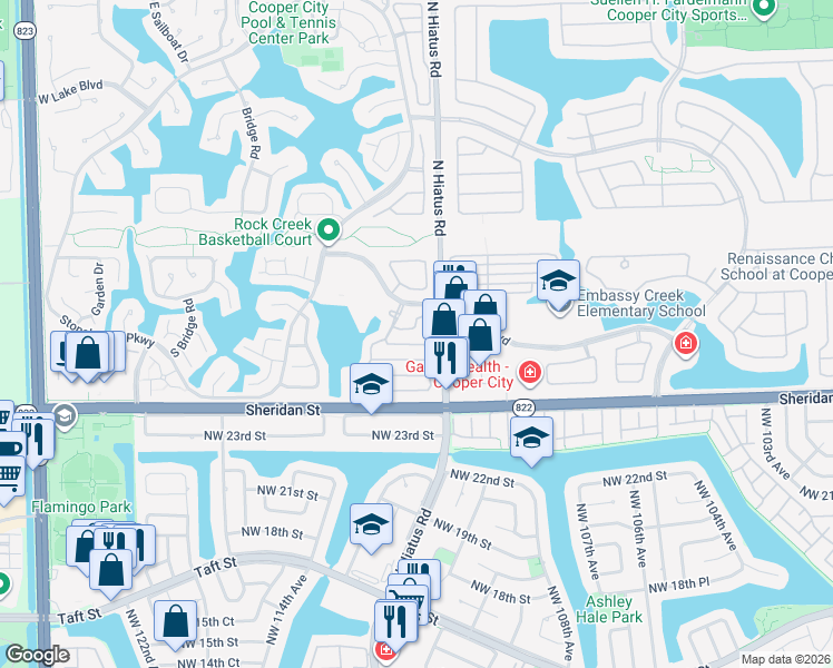 map of restaurants, bars, coffee shops, grocery stores, and more near 11261 Reveille Road in Hollywood