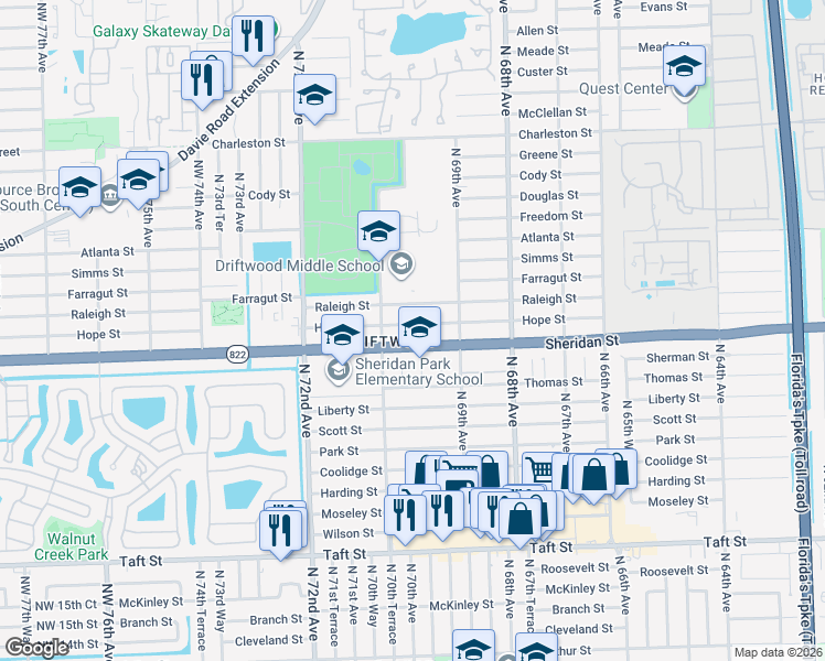 map of restaurants, bars, coffee shops, grocery stores, and more near 7000 Hope Street in Hollywood
