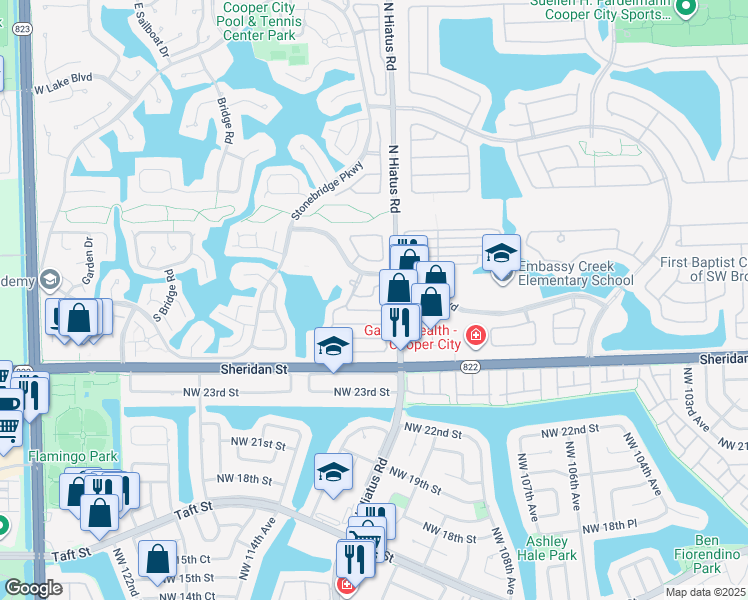 map of restaurants, bars, coffee shops, grocery stores, and more near 11261 Reveille Road in Hollywood