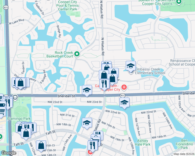 map of restaurants, bars, coffee shops, grocery stores, and more near 11240 Reveille Road in Hollywood