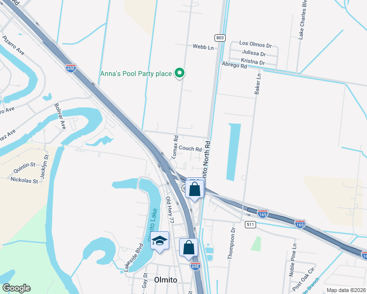 map of restaurants, bars, coffee shops, grocery stores, and more near 1745 Couch Road in Los Fresnos