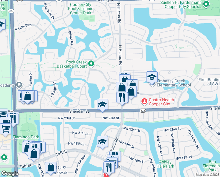 map of restaurants, bars, coffee shops, grocery stores, and more near 11261 Reveille Road in Hollywood